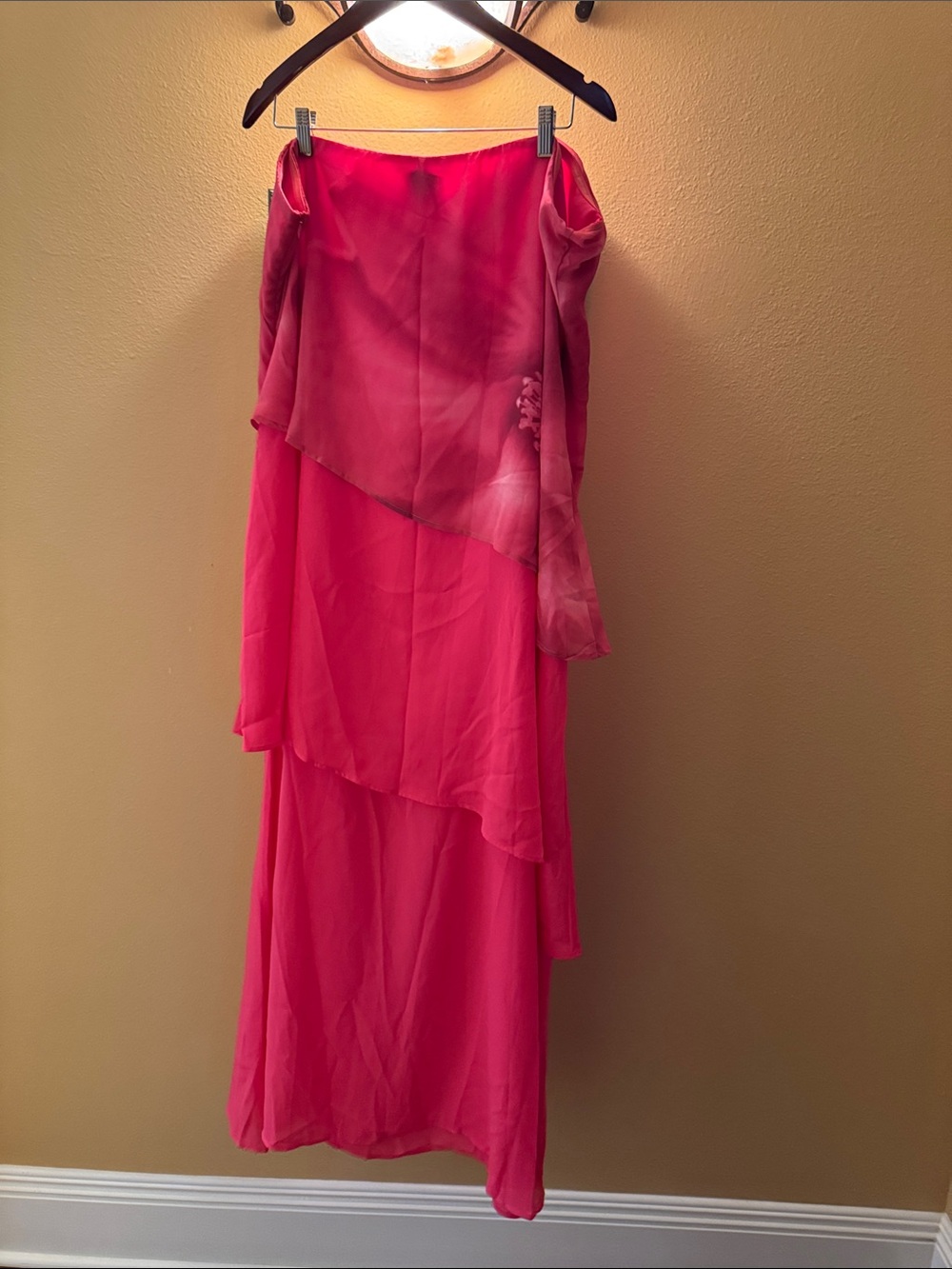Peppermayo Hot Pink Asymmetrical Layered Strapless Dress